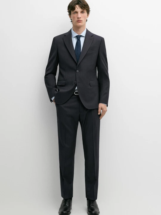 Zdjęcie produktu Spodnie Od Garnituru W Paski Ze 100% Chłodnej Wełny - Granatowy - Massimo Dutti - Male