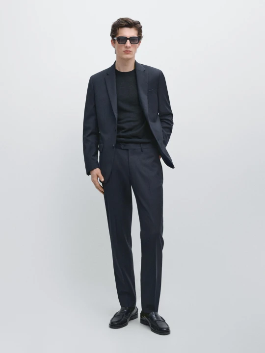 Zdjęcie produktu Spodnie Od Garnituru Z Chłodnej Wełny - Granatowy - - Massimo Dutti - Male