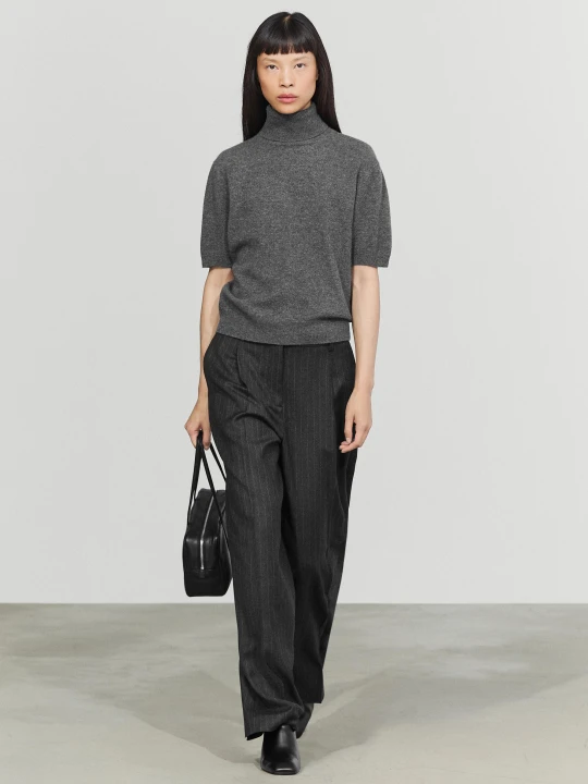 Zdjęcie produktu Spodnie Od Garnituru Z Zakładkami W Prążki - Szylkretowy - Massimo Dutti - Female