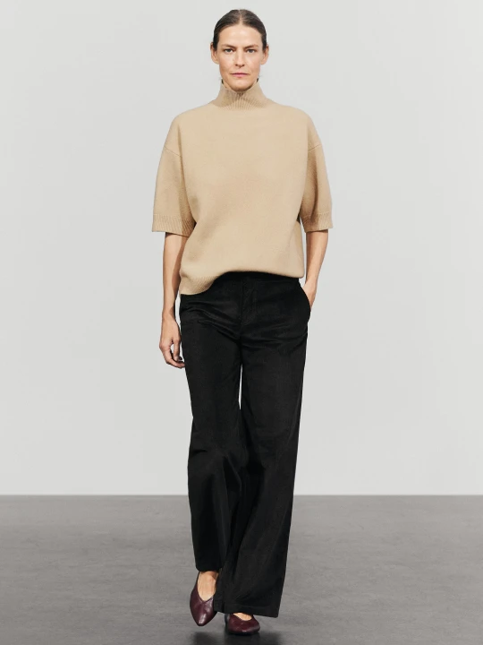 Zdjęcie produktu Spodnie Palazzo Ze Sztruksu - Czarny - Massimo Dutti - Female