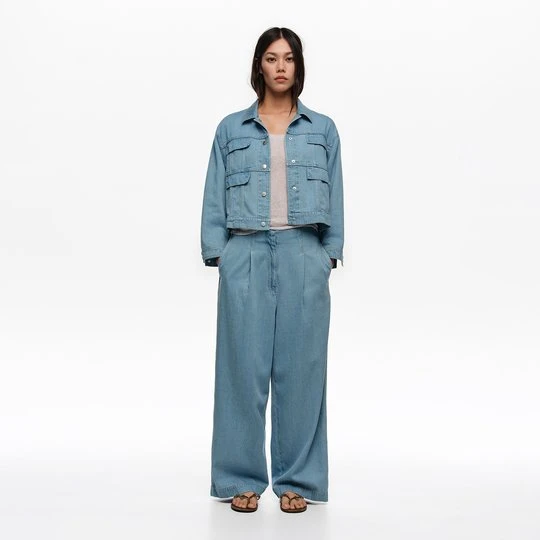 Zdjęcie produktu Spodnie proste zaszewki denim lejące jasnoniebieskie BIMBA Y LOLA