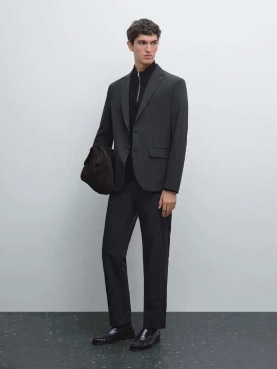 Zdjęcie produktu Spodnie Regular Fit Z Tkaniny Technicznej - Granatowy - - Massimo Dutti - Mężczyzna