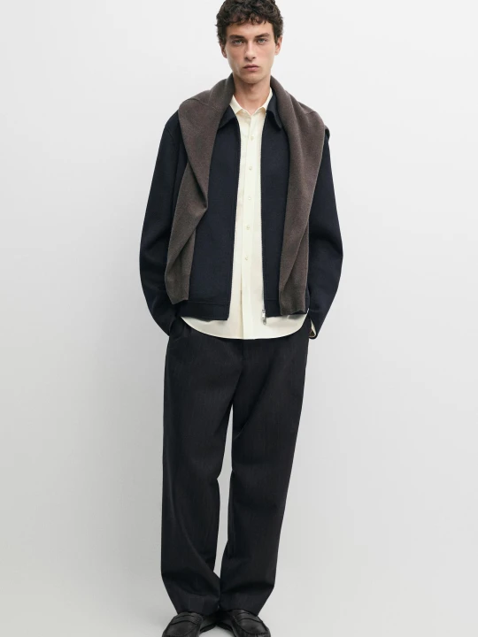 Zdjęcie produktu Spodnie Relax Fit W Paski Ze 100% Wełny - Granatowy - Massimo Dutti - Male