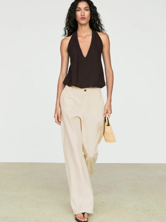 Zdjęcie produktu Spodnie Relax Fit Z Mieszanki Lnu - Opal Pop - Massimo Dutti - Female