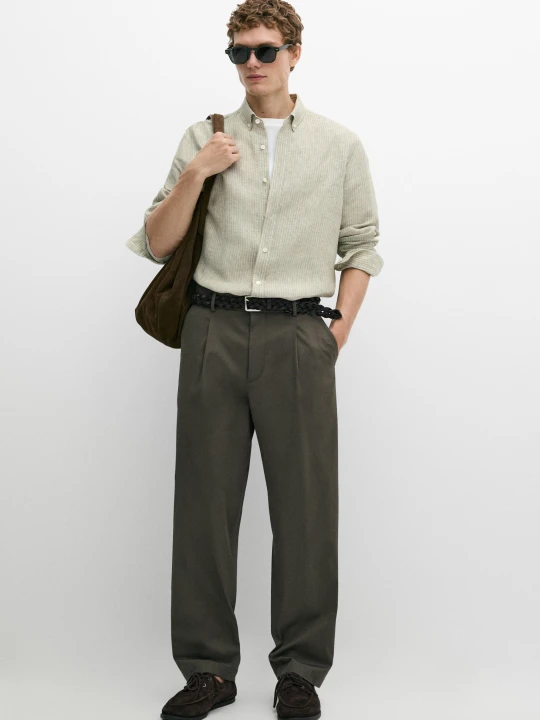 Zdjęcie produktu Spodnie Relax Fit Z Zakładkami - Khaki - Massimo Dutti - Male
