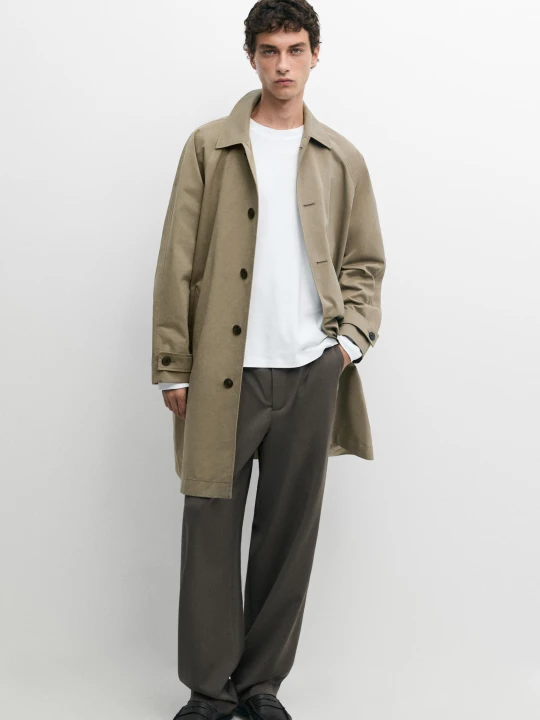 Zdjęcie produktu Spodnie Relax Fit Z Zakładkami Ze 100% Chłodnej Wełny - Szarawozielony - Massimo Dutti - Male