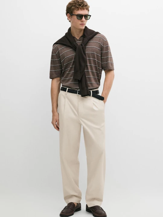 Zdjęcie produktu Spodnie Relax Fit Z Zaszewkami - Beżowy - Massimo Dutti - Male