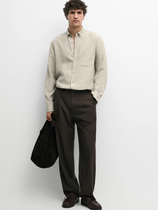 Zdjęcie produktu Spodnie Relax Fit Ze 100% Wełny - Brązowy - Massimo Dutti - Male