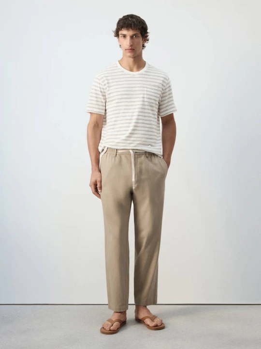 Zdjęcie produktu Spodnie relaxed fit z mieszanki bawełny i lnu beżowy - Mężczyzna - - MANGO MAN