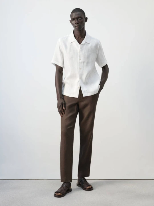 Zdjęcie produktu Spodnie slim fit z 100% lnu czekoladowy - Mężczyzna - MANGO MAN