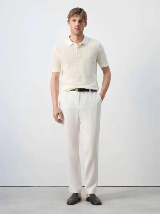 Zdjęcie produktu Spodnie slim fit z 100% lnu złamana biel - Mężczyzna - MANGO MAN