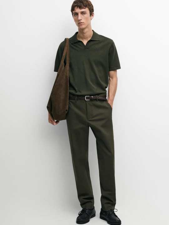 Zdjęcie produktu Spodnie Slim Fit Z Domieszką Bawełny - Khaki - Massimo Dutti - Male
