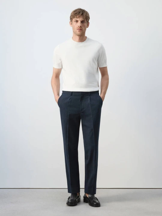 Zdjęcie produktu Spodnie slim fit z mieszanki lnu i lyocellu granatowy - Mężczyzna - MANGO MAN