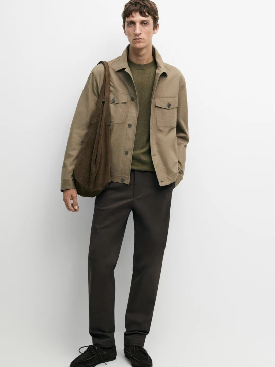 Zdjęcie produktu Spodnie Slim Z Mieszanki Bawełny - Brązowy - Massimo Dutti - Male