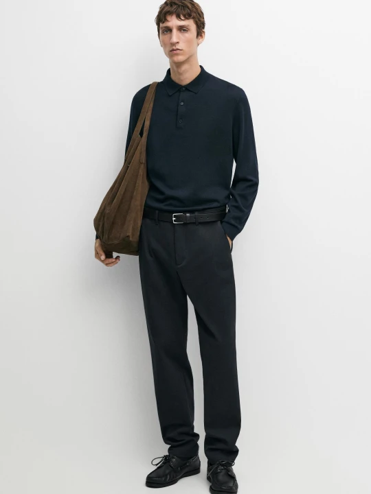 Zdjęcie produktu Spodnie Slim Z Mieszanki Bawełny - Granatowy - Massimo Dutti - Male