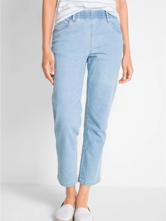 Zdjęcie produktu Spodnie Straight, mid waist, z wygodnym paskiem (2 pary) BonPrix biały