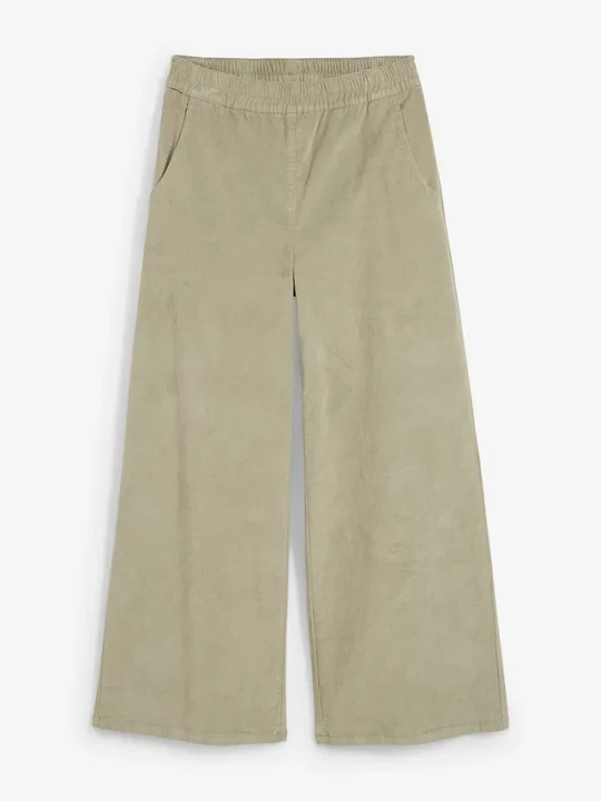 Zdjęcie produktu Spodnie sztruksowe high-waist z mieszanki bawełny BonPrix zielony