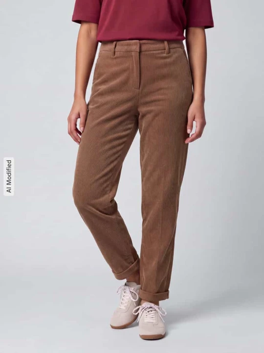 Zdjęcie produktu Spodnie sztruksowe o kroju regular fit z fixiertem nogawka z mankietem Model 'KRYSTAL' CAMBIO Camel