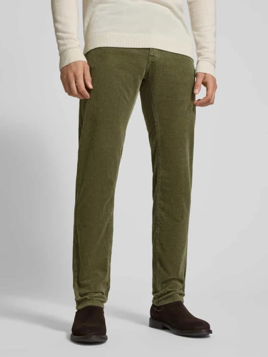 Zdjęcie produktu Spodnie sztruksowe o kroju regular fit z wpuszczanymi kieszeniami model 'Laval' Pierre Cardin Oliwkowy