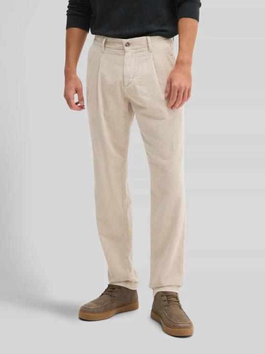 Zdjęcie produktu Spodnie sztruksowe o kroju tapered fit z bawełny z zakładkami w pasie Marc O'Polo Beżowy