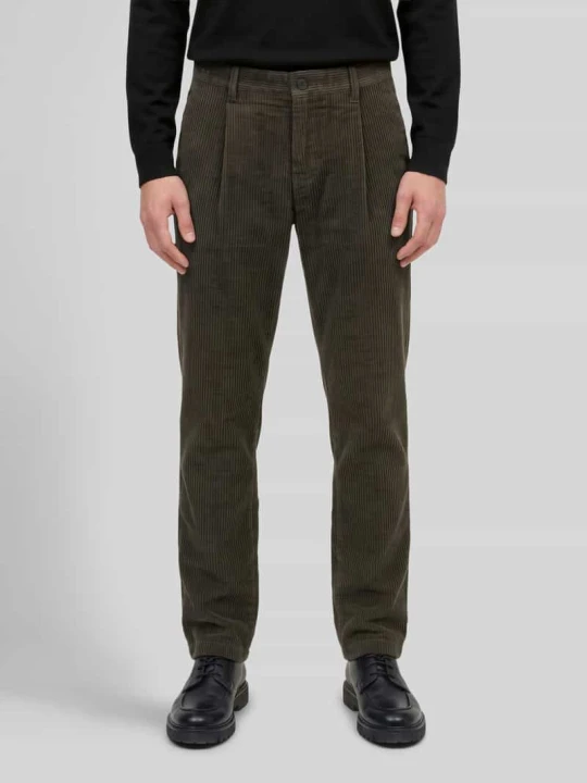 Zdjęcie produktu Spodnie sztruksowe o kroju tapered fit z bawełny z zakładkami w pasie Marc O'Polo Ciemnobrązowy