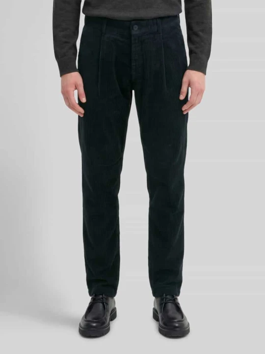 Zdjęcie produktu Spodnie sztruksowe o kroju tapered fit z bawełny z zakładkami w pasie Marc O'Polo Granatowy