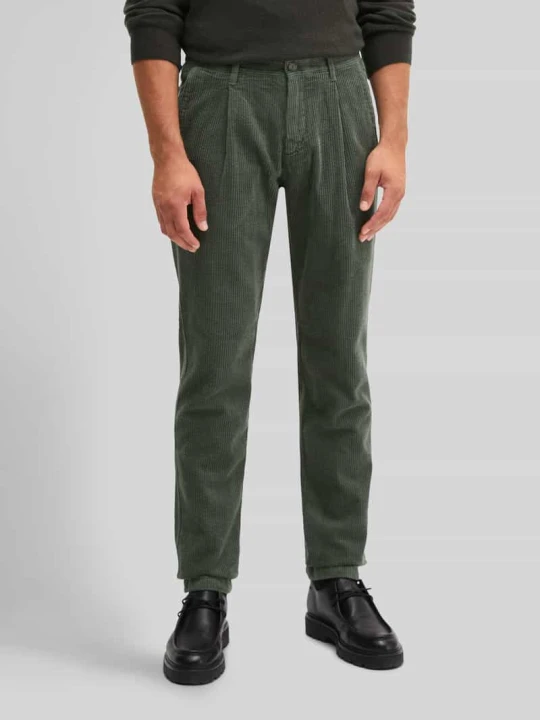 Zdjęcie produktu Spodnie sztruksowe o kroju tapered fit z bawełny z zakładkami w pasie Marc O'Polo Trzcinowy