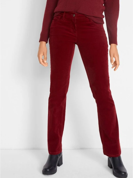 Zdjęcie produktu Spodnie sztruksowe o kroju bootcut, z elastycznej mieszanki bawełny BonPrix czerwony