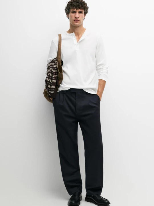 Zdjęcie produktu Spodnie Tailored Fit Z Mieszanki Bawełny - Granatowy - - Massimo Dutti - Male