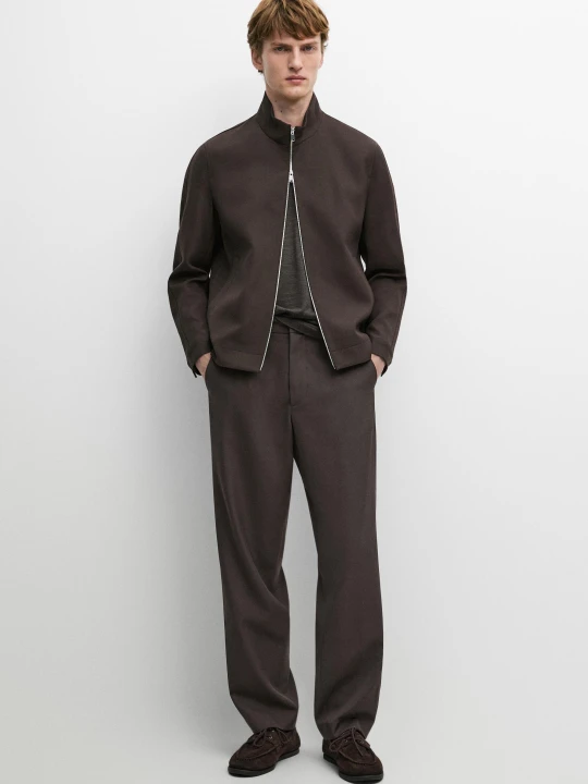 Zdjęcie produktu Spodnie Total Look Ze 100% Chłodnej Wełny - Brązowy - - Massimo Dutti - Male