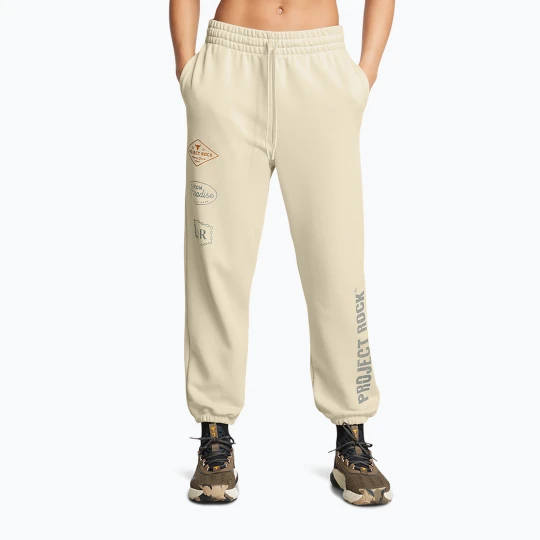 Zdjęcie produktu Spodnie treningowe damskie Under Armour Project Rock HWT Pnt silt / clay green Beżowy