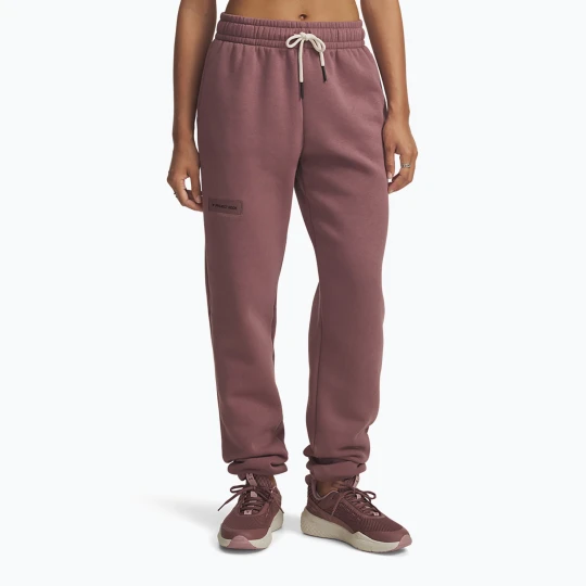 Zdjęcie produktu Spodnie treningowe damskie Under Armour Project Rock Icon maroon mist/black Różowy