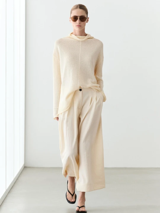 Zdjęcie produktu Spodnie Typu Wide Leg O Skróconej Długości - Surowy - Massimo Dutti - Female