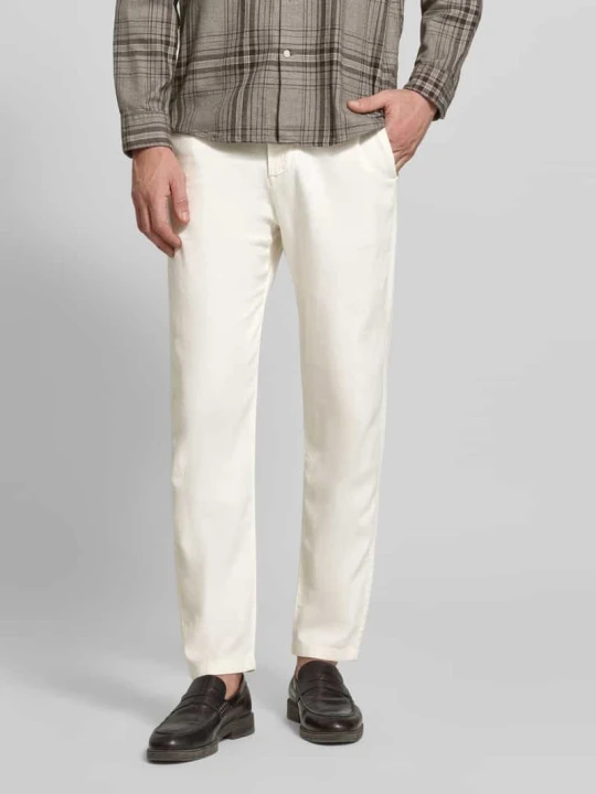Zdjęcie produktu Spodnie w kroju slim fit z mieszanki bawełny i lnu model 'BRODY' Selected Homme Biały