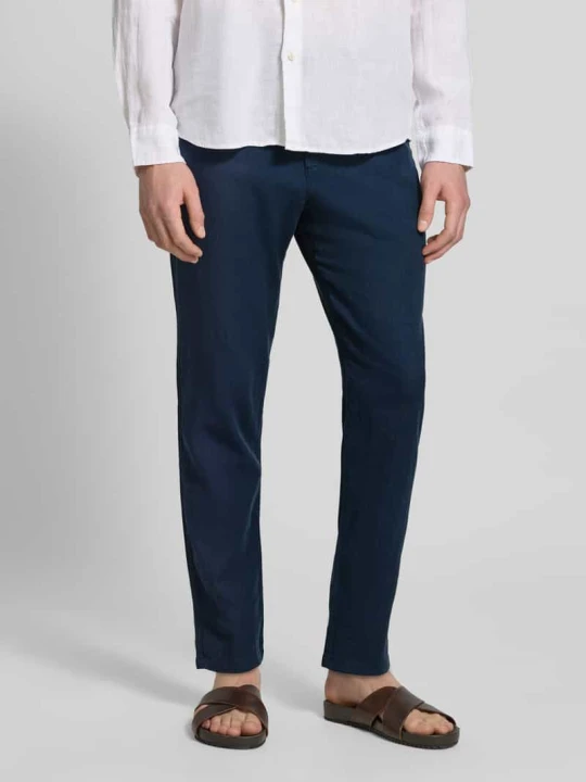 Zdjęcie produktu Spodnie w kroju slim fit z mieszanki bawełny i lnu model 'BRODY' Selected Homme Granatowy