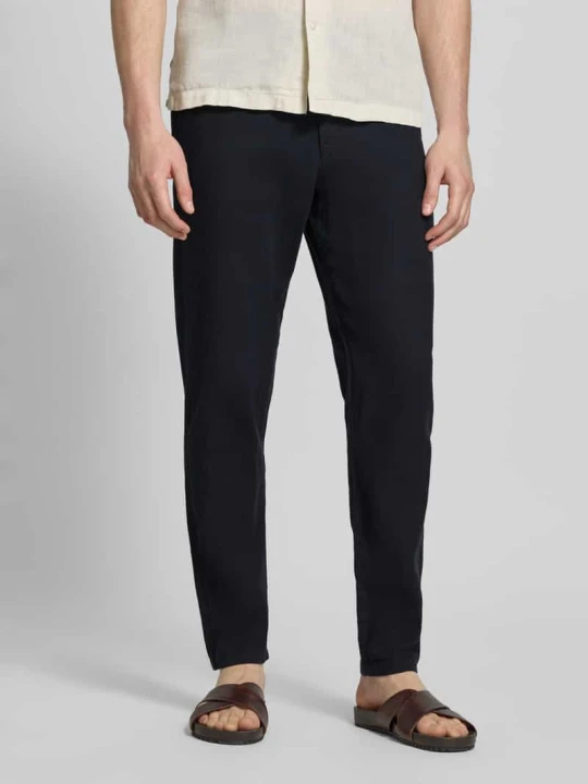 Zdjęcie produktu Spodnie w kroju slim fit z mieszanki bawełny i lnu model 'BRODY' Selected Homme Czarny