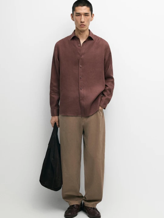 Zdjęcie produktu Spodnie W Stylu Jeansowym, Barrel Fit Z Popeliny - Opalony - Massimo Dutti - Male