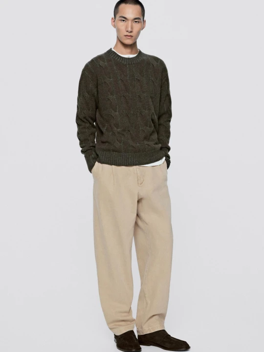 Zdjęcie produktu Spodnie W Stylu Jeansowym Z Zaszewkami - Limited Edition - Opalony - Massimo Dutti - Male