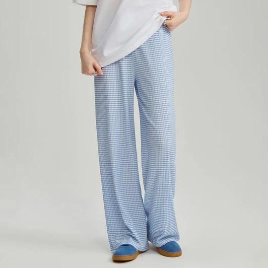 Zdjęcie produktu Spodnie wide leg mid waist ze strukturą w kratę House