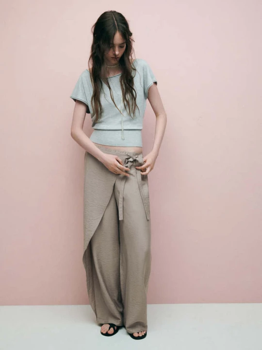 Zdjęcie produktu Spodnie wide leg z pareo średni brązowy - Teen - MANGO TEEN