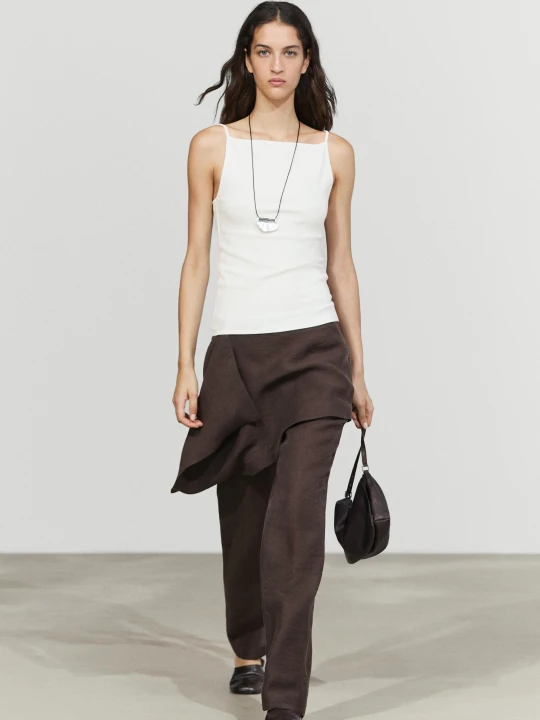 Zdjęcie produktu Spodnie Z Detalem Spódnicy Z Lnu - Czekoladowy - Massimo Dutti - Female