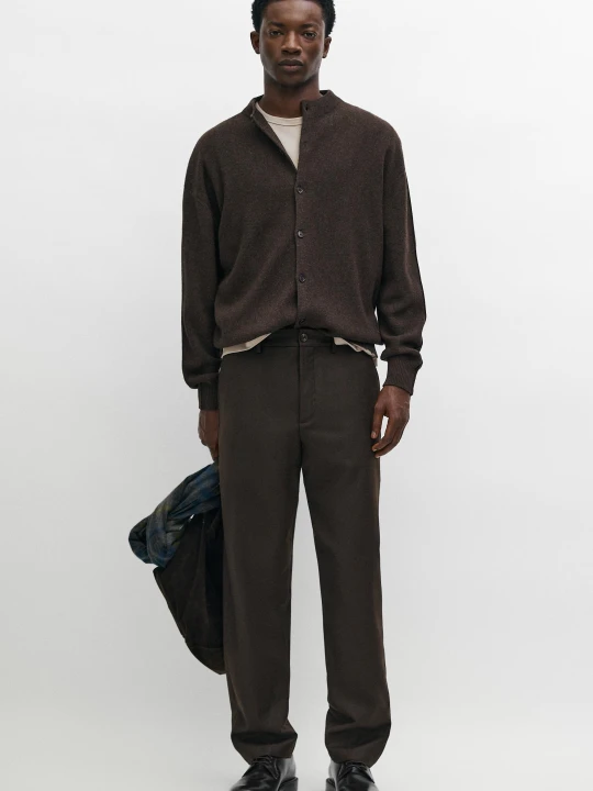 Zdjęcie produktu Spodnie Z Detalem W Pasie, 100% Wełna – Zamsz - Brązowy - Massimo Dutti - Male