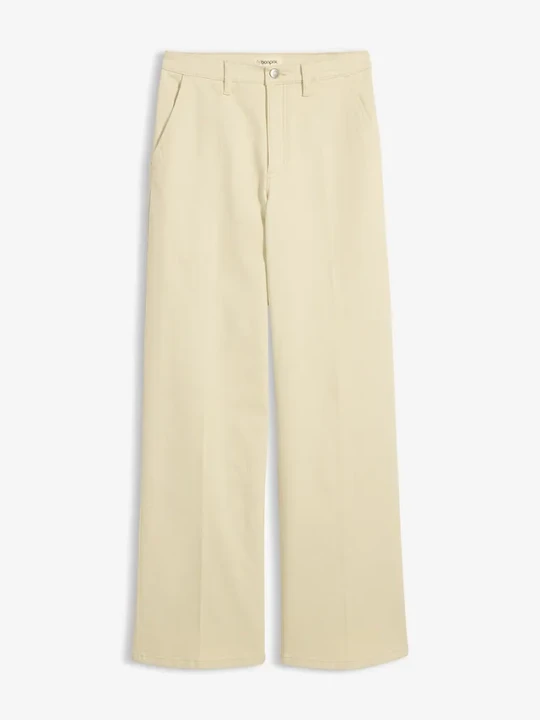 Zdjęcie produktu Spodnie z diagonalu, high waist BonPrix beżowy