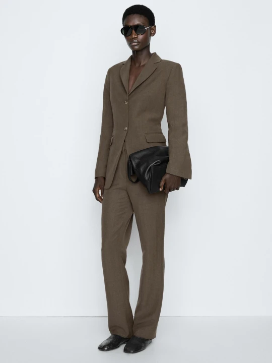 Zdjęcie produktu Spodnie Z Domieszką Lnu - Studio - Brązowy - Massimo Dutti - Female