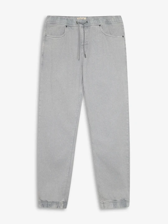 Zdjęcie produktu Spodnie z gumką w talii relaxed fit, z bawełnianego diagonalu, ze zwężanymi nogawkami BonPrix szary