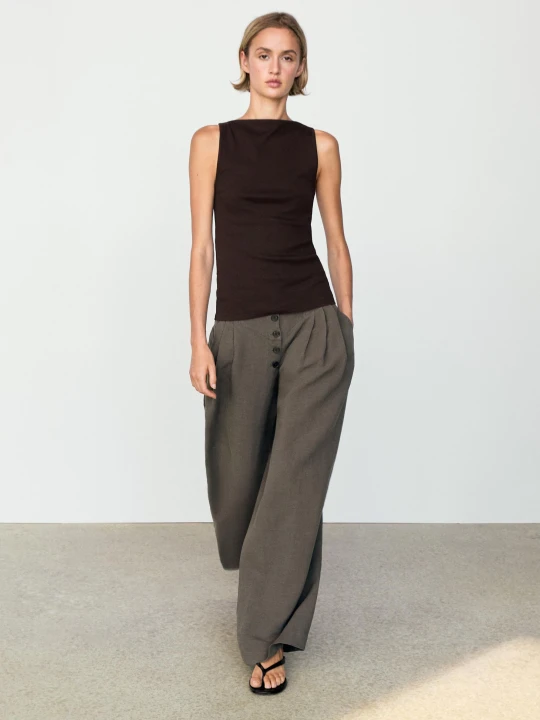 Zdjęcie produktu Spodnie Z Lnem I Zaszewkami - Szarobrązowy - Massimo Dutti - Female