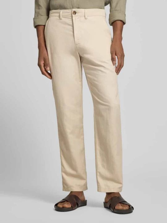 Zdjęcie produktu Spodnie lniane o kroju slim fit z mieszanki bawełny i lnu model 'MILES' Selected Écru