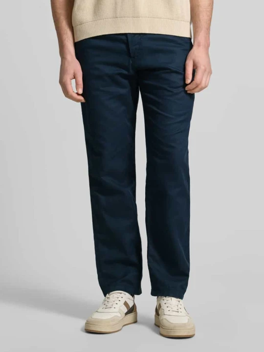 Zdjęcie produktu Spodnie lniane o kroju slim fit z mieszanki bawełny i lnu model 'MILES' Selected Granatowy