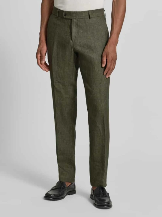 Zdjęcie produktu Spodnie z lnu o kroju slim fit z czystego lnu model 'Tomte' Carl Gross Trawiasty zielony