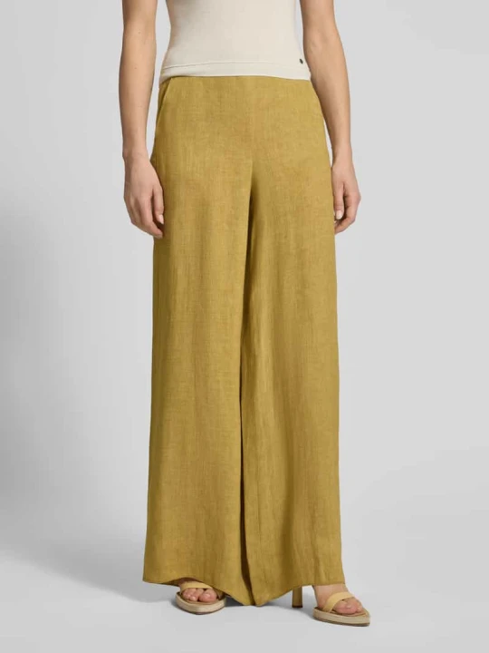 Zdjęcie produktu Spodnie z lnu o kroju wide fit z wpuszczanymi kieszeniami model 'LOTTELIA' Marella Khaki